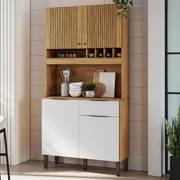 Cozinha Compacta Moscato 1 Gaveta 4 Portas 100% Mdf Amêndoa/Branco - Rio Doce