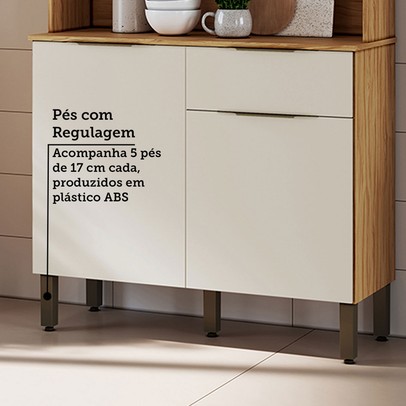 Cozinha Compacta Moscato 1 Gaveta 4 Portas 100% Mdf Amêndoa/Off White - Rio Doce