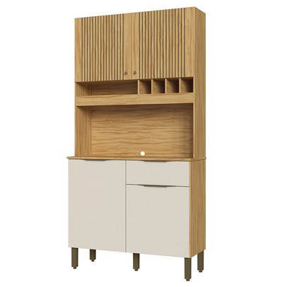 Cozinha Compacta Moscato 1 Gaveta 4 Portas 100% Mdf Amêndoa/Off White - Rio Doce