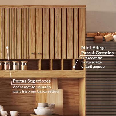 Cozinha Compacta Moscato 1 Gaveta 4 Portas 100% Mdf Amêndoa/Off White - Rio Doce