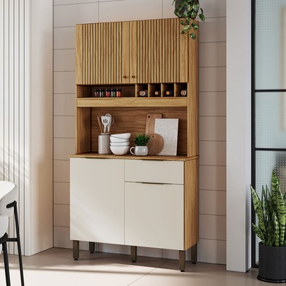 Cozinha Compacta Moscato 1 Gaveta 4 Portas 100% Mdf Amêndoa/Off White - Rio Doce