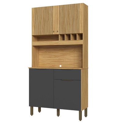 Cozinha Compacta Moscato 1 Gaveta 4 Portas 100% Mdf Amêndoa/Chumbo - Rio Doce