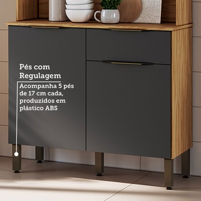 Cozinha Compacta Moscato 1 Gaveta 4 Portas 100% Mdf Amêndoa/Chumbo - Rio Doce