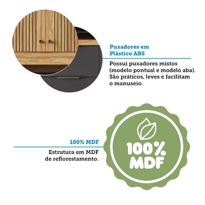 Cozinha Compacta Moscato 1 Gaveta 4 Portas 100% Mdf Amêndoa/Chumbo - Rio Doce