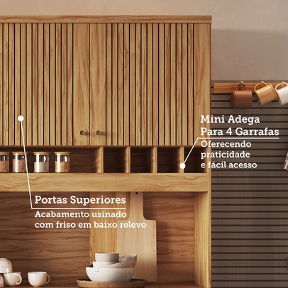 Cozinha Compacta Moscato 1 Gaveta 4 Portas 100% Mdf Amêndoa/Chumbo - Rio Doce