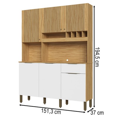 Cozinha Compacta Moscato 6 Portas 1 Gaveta 100% Mdf Amêndoa/Branco - Rio Doce