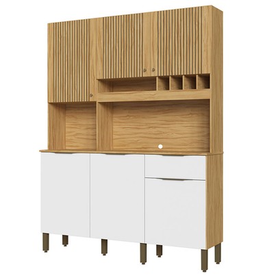 Cozinha Compacta Moscato 6 Portas 1 Gaveta 100% Mdf Amêndoa/Branco - Rio Doce