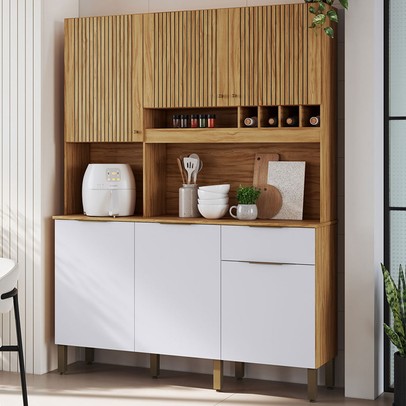 Cozinha Compacta Moscato 6 Portas 1 Gaveta 100% Mdf Amêndoa/Branco - Rio Doce