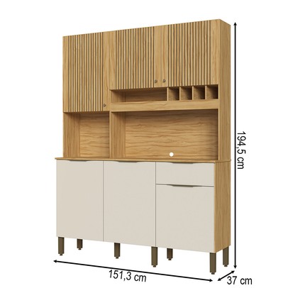Cozinha Compacta Moscato 6 Portas 1 Gaveta 100% Mdf Amêndoa/Off White - Rio Doce