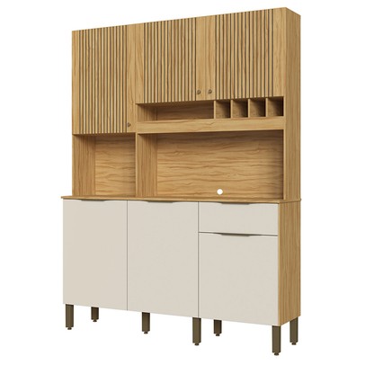 Cozinha Compacta Moscato 6 Portas 1 Gaveta 100% Mdf Amêndoa/Off White - Rio Doce