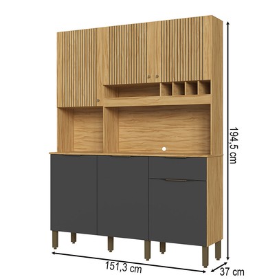Cozinha Compacta Moscato 6 Portas 1 Gaveta 100% Mdf Amêndoa/Chumbo - Rio Doce