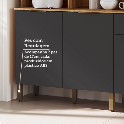 Cozinha Compacta Moscato 6 Portas 1 Gaveta 100% Mdf Amêndoa/Chumbo - Rio Doce