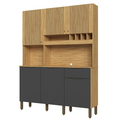 Cozinha Compacta Moscato 6 Portas 1 Gaveta 100% Mdf Amêndoa/Chumbo - Rio Doce
