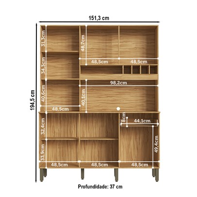Cozinha Compacta Moscato 6 Portas 1 Gaveta 100% Mdf Amêndoa/Chumbo - Rio Doce