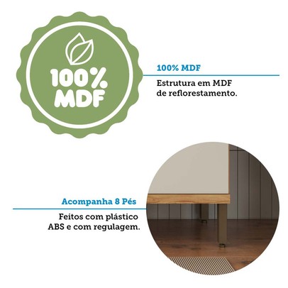 Cozinha Compacta Touriga 6 Portas 1 Gaveta 100% Mdf com Vidro Amêndoa/Off White - Rio Doce