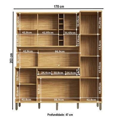 Cozinha Compacta Touriga 6 Portas 1 Gaveta 100% Mdf com Vidro Amêndoa/Off White - Rio Doce