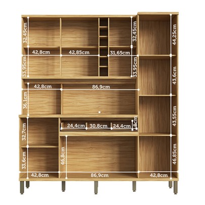 Cozinha Compacta Touriga 6 Portas 1 Gaveta 100% Mdf com Vidro Amêndoa/Cinza - Rio Doce