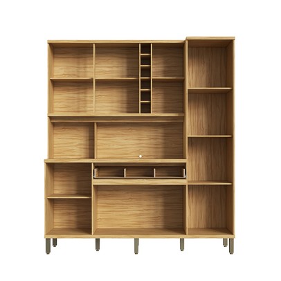 Cozinha Compacta Touriga 6 Portas 1 Gaveta 100% Mdf com Vidro Amêndoa/Cinza - Rio Doce