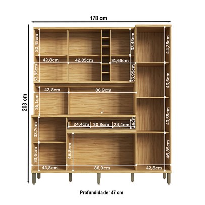 Cozinha Compacta Touriga 6 Portas 1 Gaveta 100% Mdf com Vidro Amêndoa/Cinza - Rio Doce