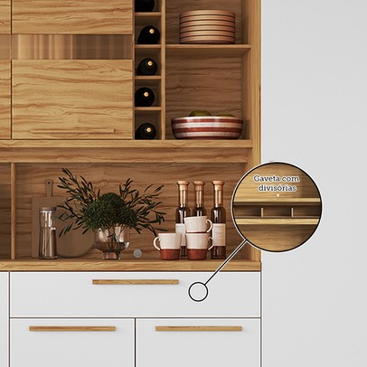 Cozinha Compacta Touriga 8 Portas 1 Gaveta 100% Mdf com Vidro Amêndoa/Branco - Rio Doce