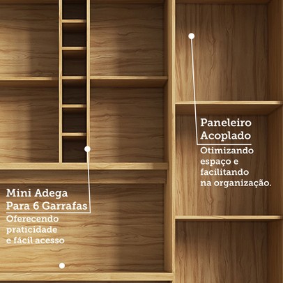 Cozinha Compacta Touriga 8 Portas 1 Gaveta 100% Mdf com Vidro Amêndoa/Off White - Rio Doce