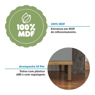 Cozinha Compacta Touriga 8 Portas 1 Gaveta 100% Mdf com Vidro Amêndoa/Cinza - Rio Doce