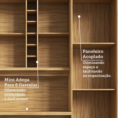 Cozinha Compacta Touriga 8 Portas 1 Gaveta 100% Mdf com Vidro Amêndoa/Cinza - Rio Doce