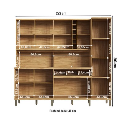 Cozinha Compacta Touriga 8 Portas 1 Gaveta 100% Mdf com Vidro Amêndoa/Cinza - Rio Doce