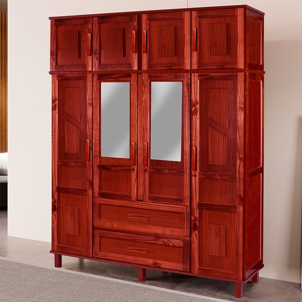 Guarda-Roupa Casal Suécia Madeira Maciça 8 Portas 2 Gavetas com Espelho Mel - Pnr Móveis