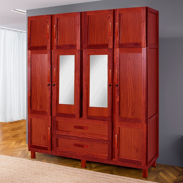 Guarda-Roupa Estocolmo Madeira Maciça 10 Portas 2 Gavetas 5 Prateleiras com Espelho Mel - Pnr Móveis