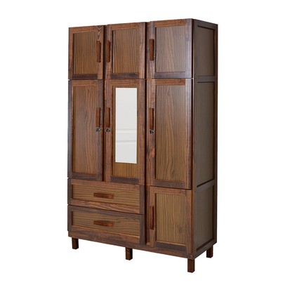 Guarda-Roupa Solteiro Petersburgo Madeira Maciça 7 Portas 2 Gavetas 2 Prateleiras com Espelho Imbuia Natural - Pnr Móveis