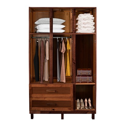 Guarda-Roupa Solteiro Petersburgo Madeira Maciça 7 Portas 2 Gavetas 2 Prateleiras com Espelho Imbuia Natural - Pnr Móveis