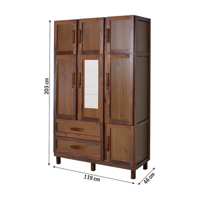 Guarda-Roupa Solteiro Petersburgo Madeira Maciça 7 Portas 2 Gavetas 2 Prateleiras com Espelho Imbuia Natural - Pnr Móveis