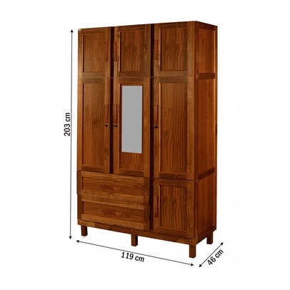 Guarda-Roupa Solteiro Petersburgo Madeira Maciça 7 Portas 2 Gavetas 2 Prateleiras com Espelho Ypê - Pnr Móveis