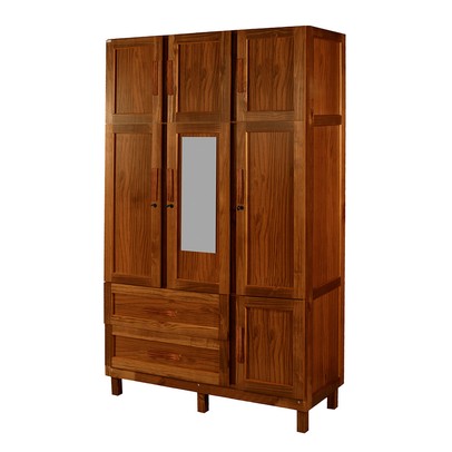 Guarda-Roupa Solteiro Petersburgo Madeira Maciça 7 Portas 2 Gavetas 2 Prateleiras com Espelho Ypê - Pnr Móveis