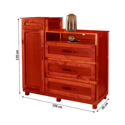 Cômoda Cuiabá Madeira Maciça 1 Portas 3 Gavetas com Espelho Mel - Pnr Móveis