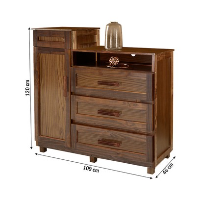 Cômoda Cuiabá Madeira Maciça 1 Portas 3 Gavetas com Espelho Imbuia Natural - Pnr Móveis