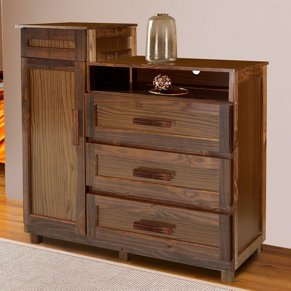 Cômoda Cuiabá Madeira Maciça 1 Portas 3 Gavetas com Espelho Imbuia Natural - Pnr Móveis