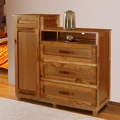 Cômoda Cuiabá Madeira Maciça 1 Portas 3 Gavetas com Espelho Ypê - Pnr Móveis