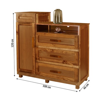 Cômoda Cuiabá Madeira Maciça 1 Portas 3 Gavetas com Espelho Ypê - Pnr Móveis