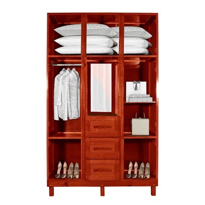 Guarda-Roupa Solteiro Belém Madeira Maciça 7 Portas 3 Gavetas 4 Prateleiras com Espelho Mel - Pnr Móveis