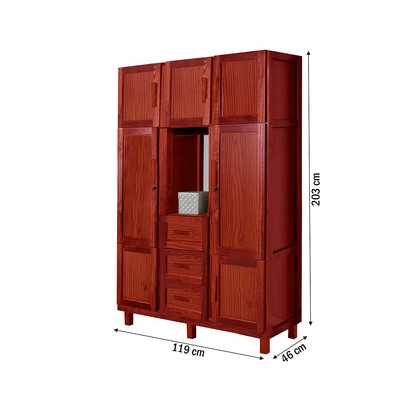 Guarda-Roupa Solteiro Belém Madeira Maciça 7 Portas 3 Gavetas 4 Prateleiras com Espelho Mel - Pnr Móveis