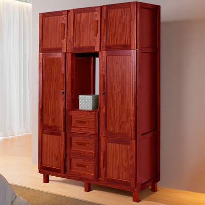 Guarda-Roupa Solteiro Belém Madeira Maciça 7 Portas 3 Gavetas 4 Prateleiras com Espelho Mel - Pnr Móveis