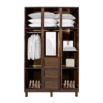 Guarda-Roupa Solteiro Belém Madeira Maciça 7 Portas 3 Gavetas 4 Prateleiras com Espelho Imbuia Natural - Pnr Móveis