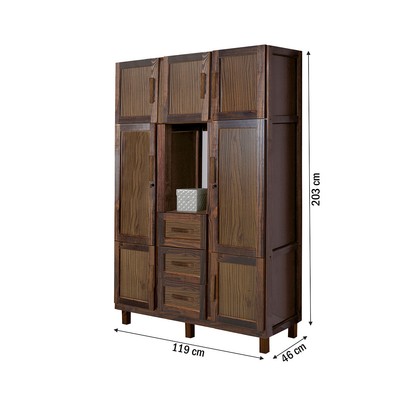 Guarda-Roupa Solteiro Belém Madeira Maciça 7 Portas 3 Gavetas 4 Prateleiras com Espelho Imbuia Natural - Pnr Móveis