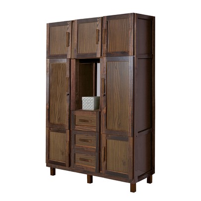 Guarda-Roupa Solteiro Belém Madeira Maciça 7 Portas 3 Gavetas 4 Prateleiras com Espelho Imbuia Natural - Pnr Móveis