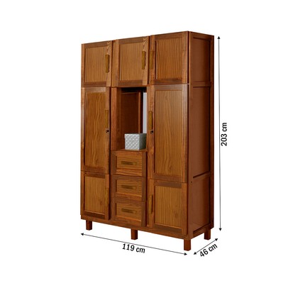 Guarda-Roupa Solteiro Belém Madeira Maciça 7 Portas 3 Gavetas 4 Prateleiras com Espelho Ypê - Pnr Móveis