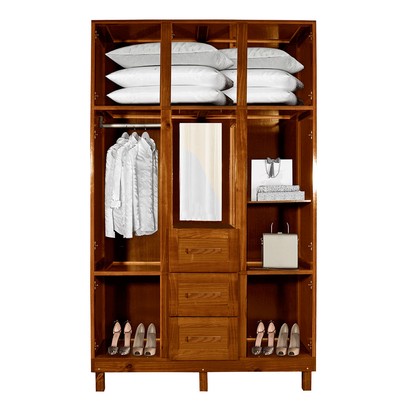 Guarda-Roupa Solteiro Belém Madeira Maciça 7 Portas 3 Gavetas 4 Prateleiras com Espelho Ypê - Pnr Móveis