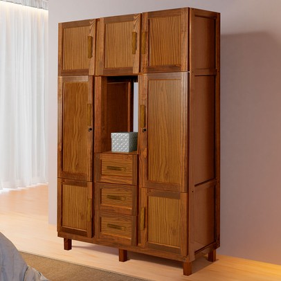 Guarda-Roupa Solteiro Belém Madeira Maciça 7 Portas 3 Gavetas 4 Prateleiras com Espelho Ypê - Pnr Móveis