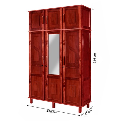 Guarda-Roupa Solteiro Suécia Madeira Maciça 6 Portas com Espelho Mel - Pnr Móveis